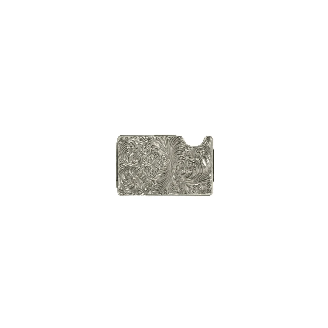 3D Mens Smart Wallet Scroll Engraved Silver