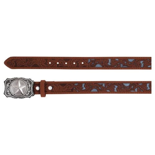 Arena Ace Boy's Belt Brown Scroll With Grey Inlay