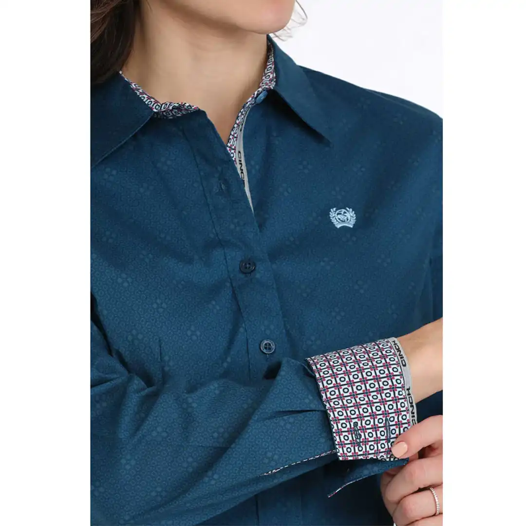 Cinch Women’s Western Shirt Geometric Print Blue - Image 2