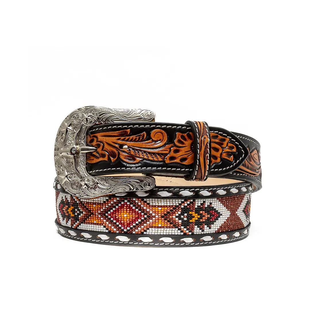 ASF Leathers Men's Beaded Tooled Leather Belt - Image 4