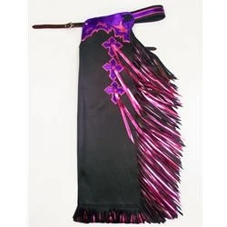 Barstow Rodeo Black Western Chaps With Pink/Purple Cross Design