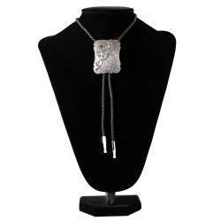 Double S Bolo Tie Flower Stone