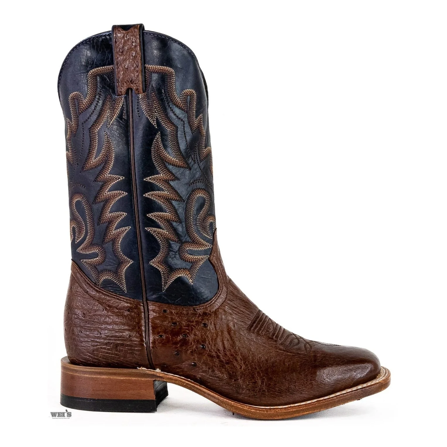 Boulet Men's Cowboy Boots 13" Exotic Ostrich Belly Roper Heel Wide Square Toe 7509 - Image 6