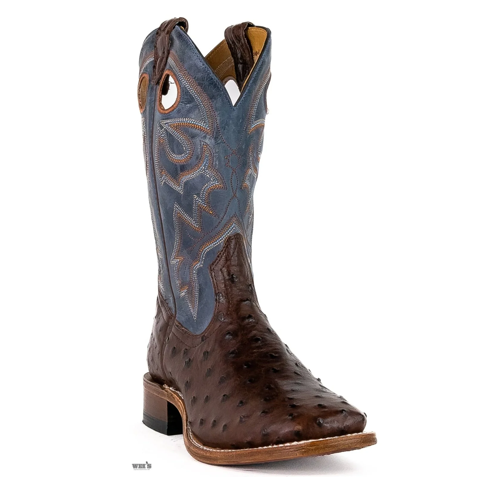 Boulet Men's Cowboy Boots 13" Exotic Ostrich Wide Roper Heel Square Toe
