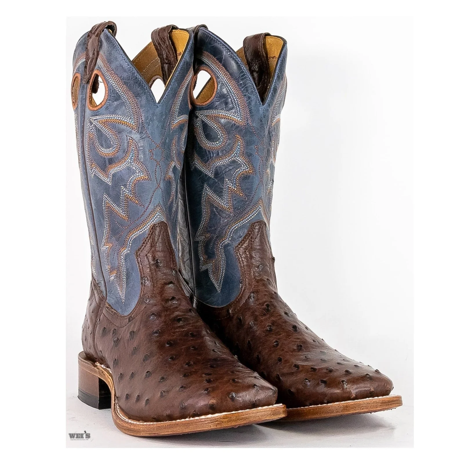 Boulet Men's Cowboy Boots 13" Exotic Ostrich Wide Roper Heel Square Toe - Image 4