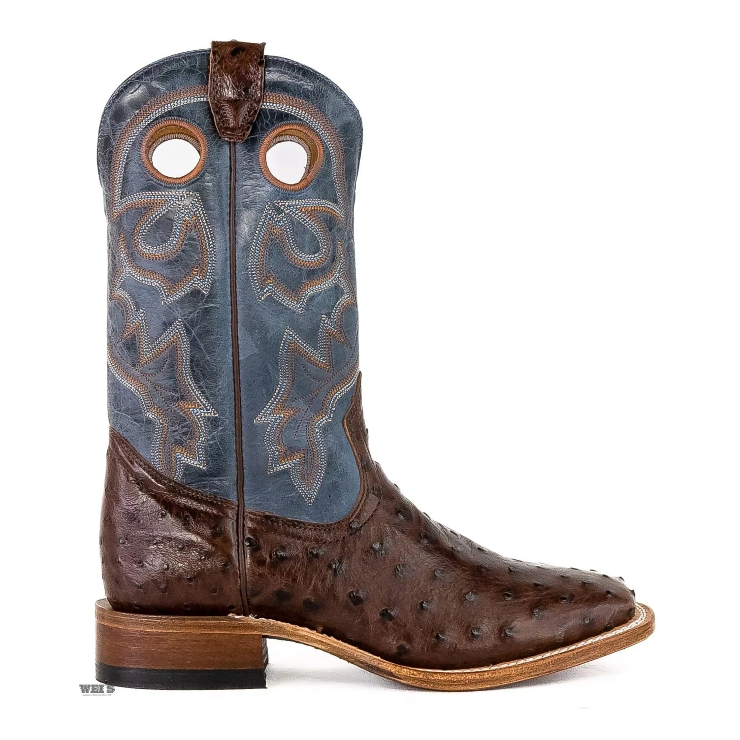 Boulet Men's Cowboy Boots 13" Exotic Ostrich Wide Roper Heel Square Toe - Image 5