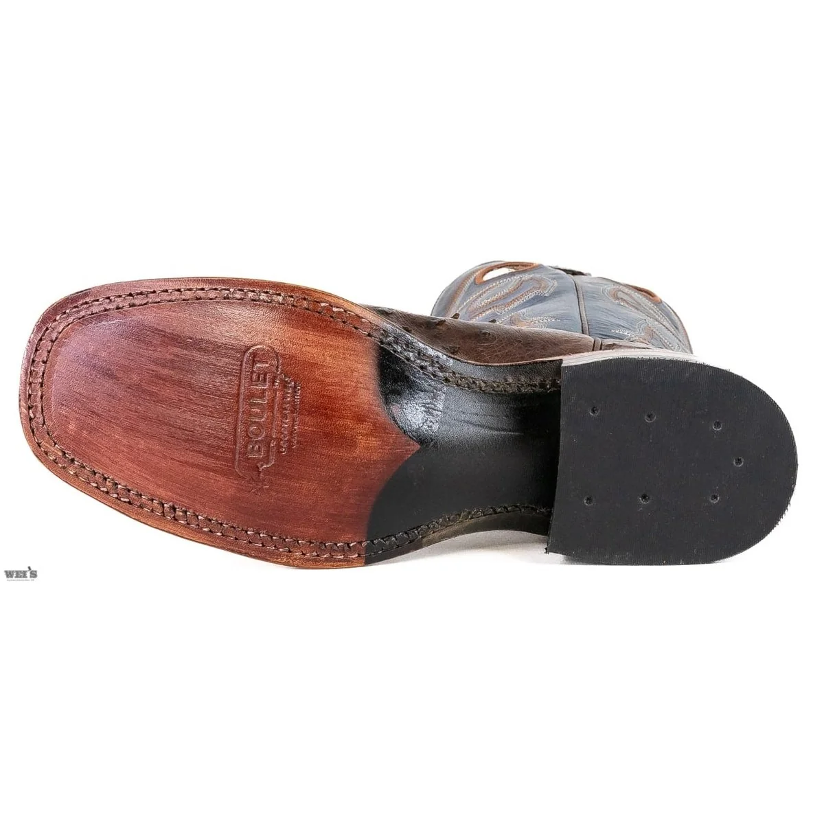 Boulet Men's Cowboy Boots 13" Exotic Ostrich Wide Roper Heel Square Toe - Image 6