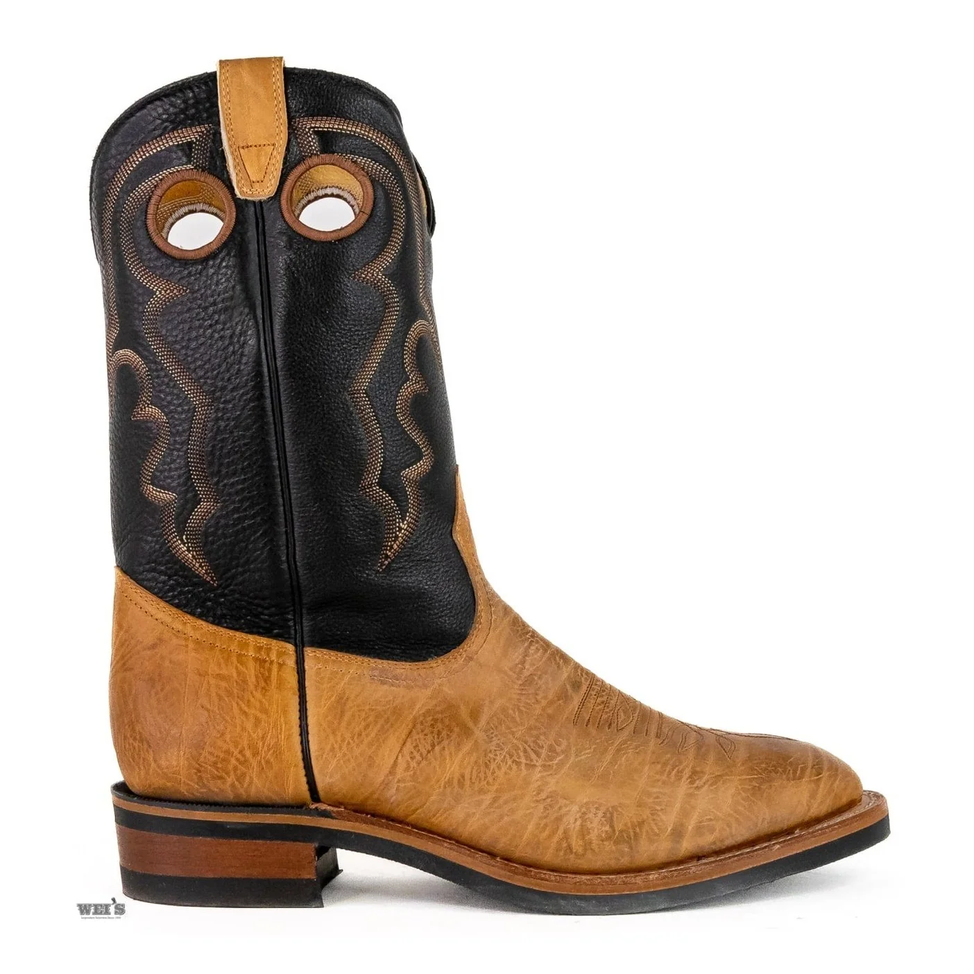 Boulet Men's Cowboy Boots Wei's Custom 13" Bullhide/Cowhide Black & Tan - Image 3