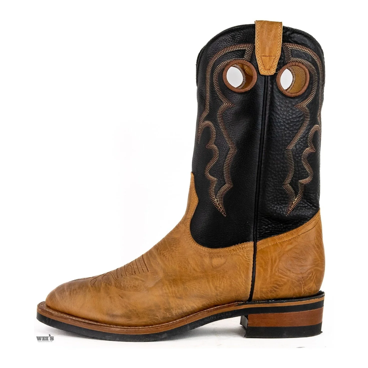 Boulet Men's Cowboy Boots Wei's Custom 13" Bullhide/Cowhide Black & Tan - Image 5