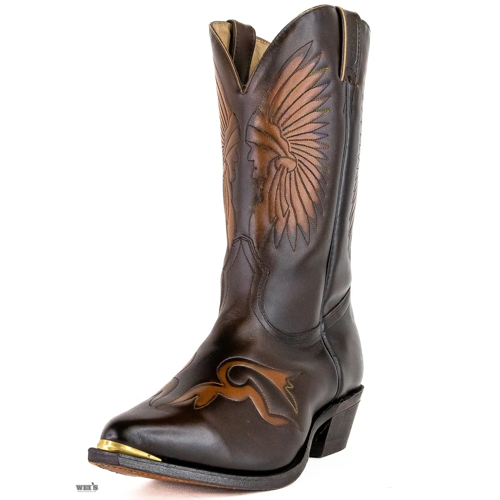 Boulet Men's Cowboy Boots 14" Cowhide Chieftain Embossed J Toe with Toe Embroidery in Black