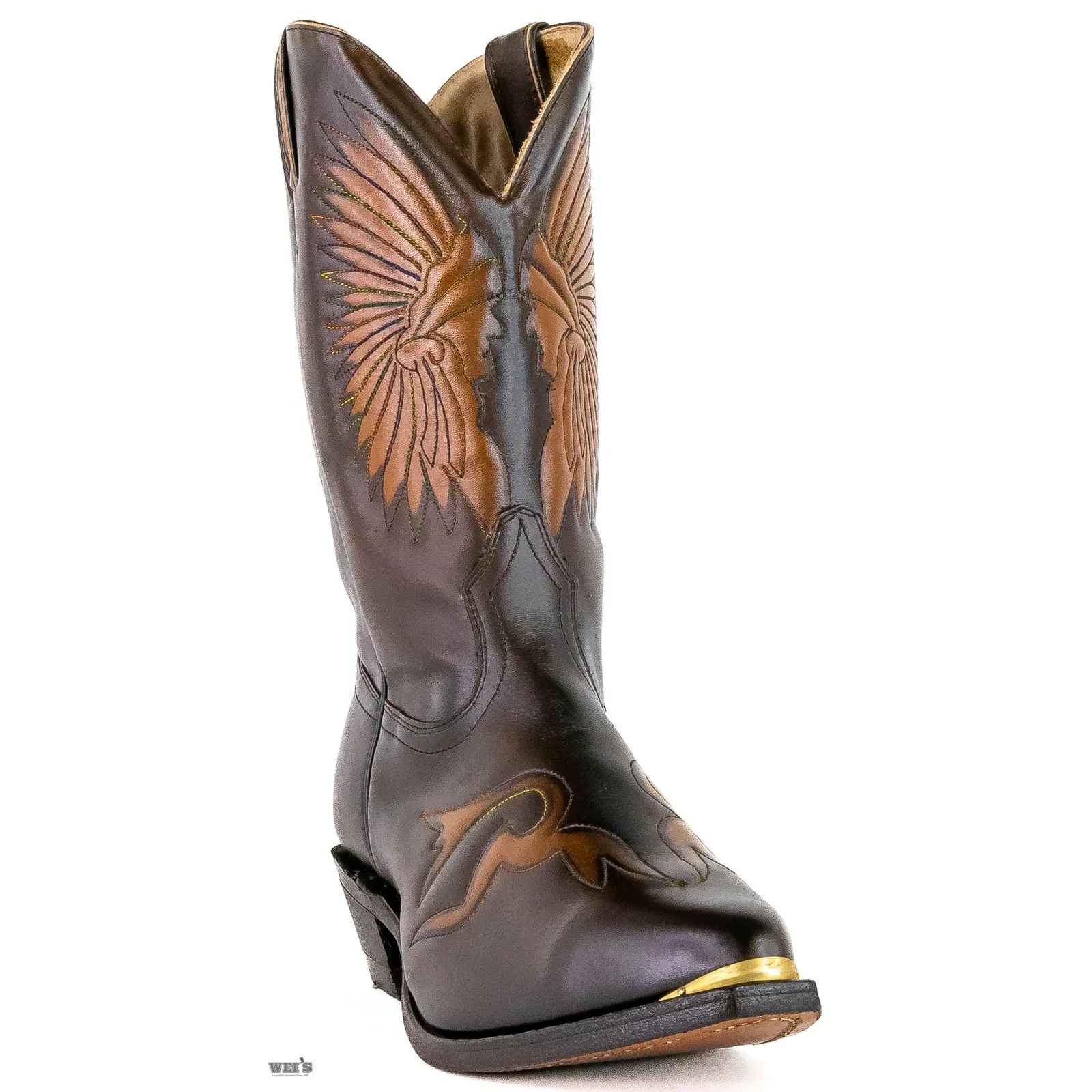 Boulet Men's Cowboy Boots 14" Cowhide Chieftain Embossed J Toe with Toe Embroidery in Black - Image 2