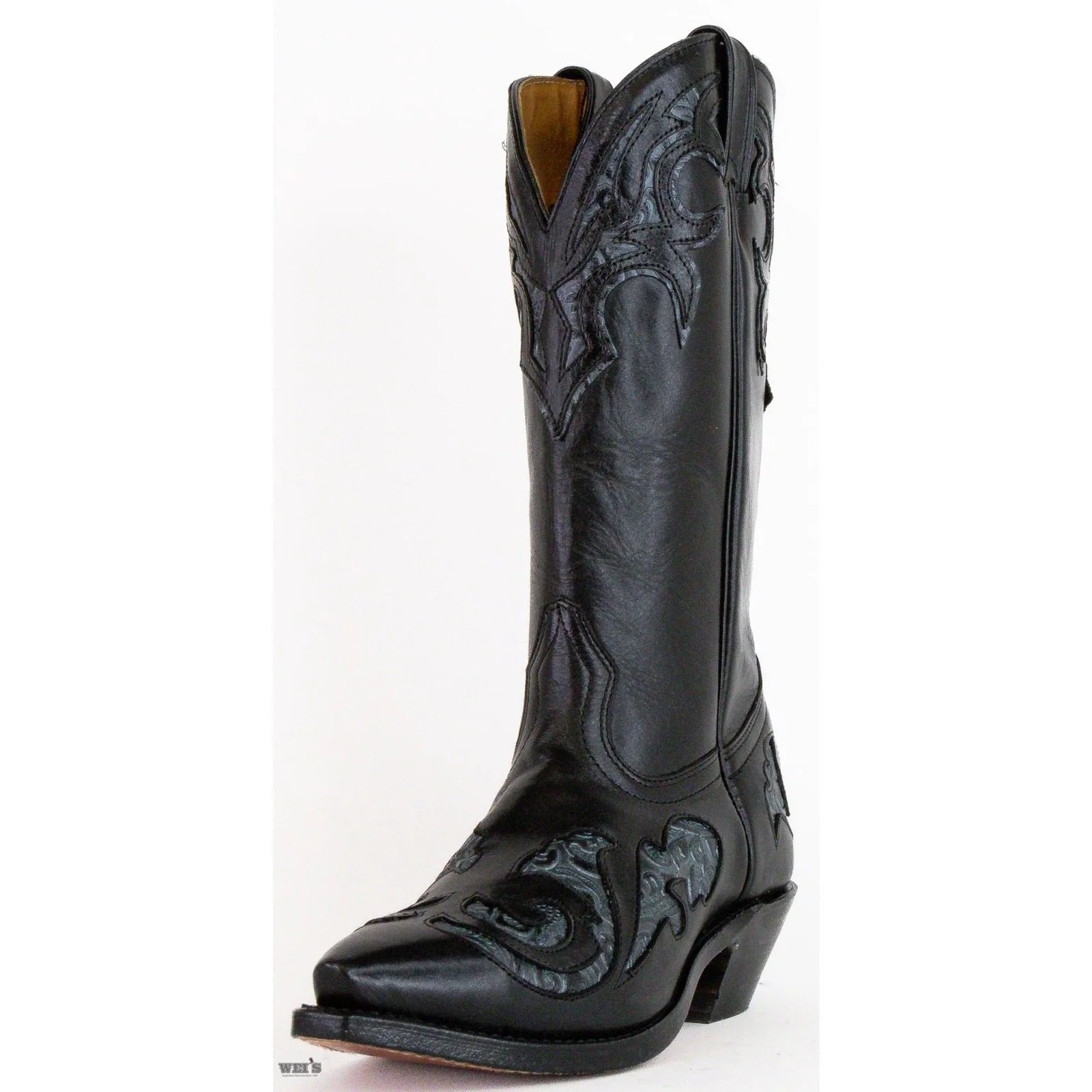 Boulet Women's Cowgirl Boots 11" Cowhide Teal Inlay Snip Toe Cowboy Heel -Clearance - Image 2