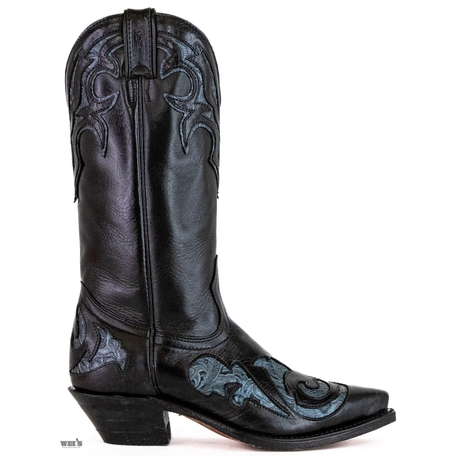 Boulet Women's Cowgirl Boots 11" Cowhide Teal Inlay Snip Toe Cowboy Heel -Clearance - Image 4