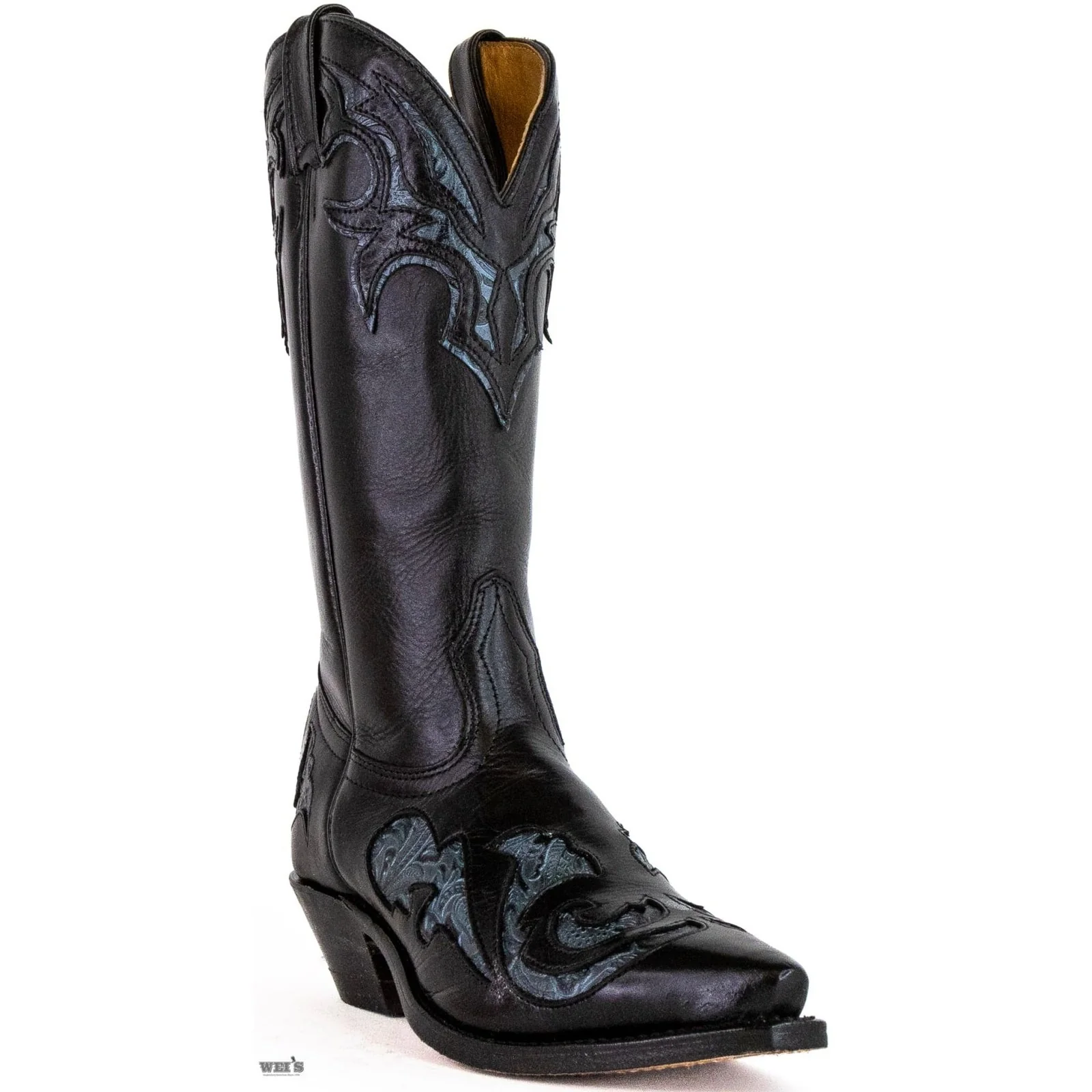 Boulet Women's Cowgirl Boots 11" Cowhide Teal Inlay Snip Toe Cowboy Heel -Clearance - Image 5