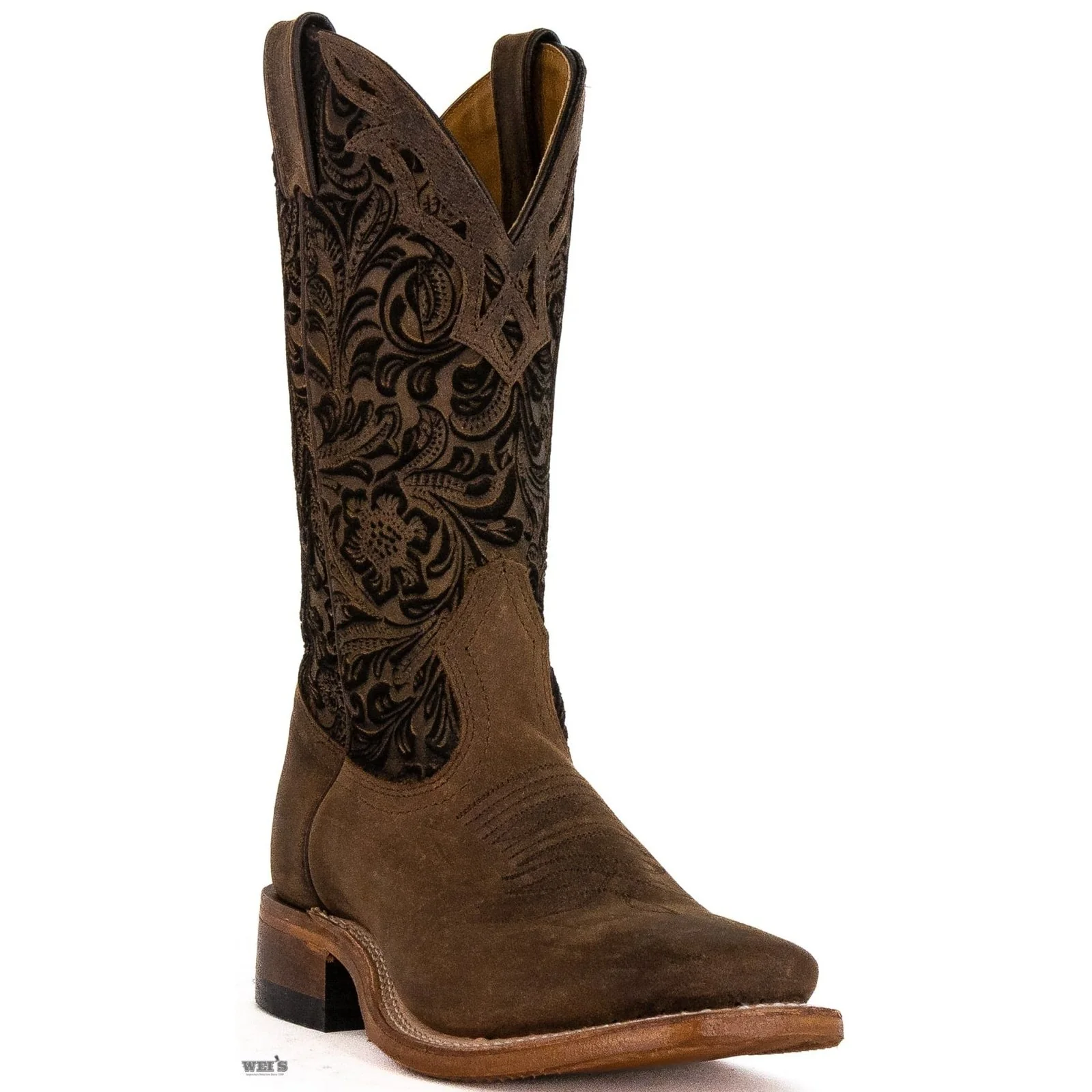 Boulet Women's Cowgirl Boots 11" Oiled Cowhide Embossed Nubuck Roper Heel Wide Square Toe - Image 10
