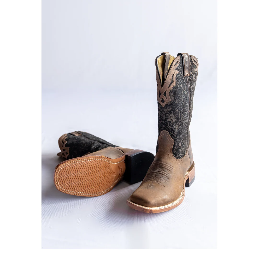 Boulet Women's Cowgirl Boots 11" Oiled Cowhide Embossed Nubuck Roper Heel Wide Square Toe - Image 8