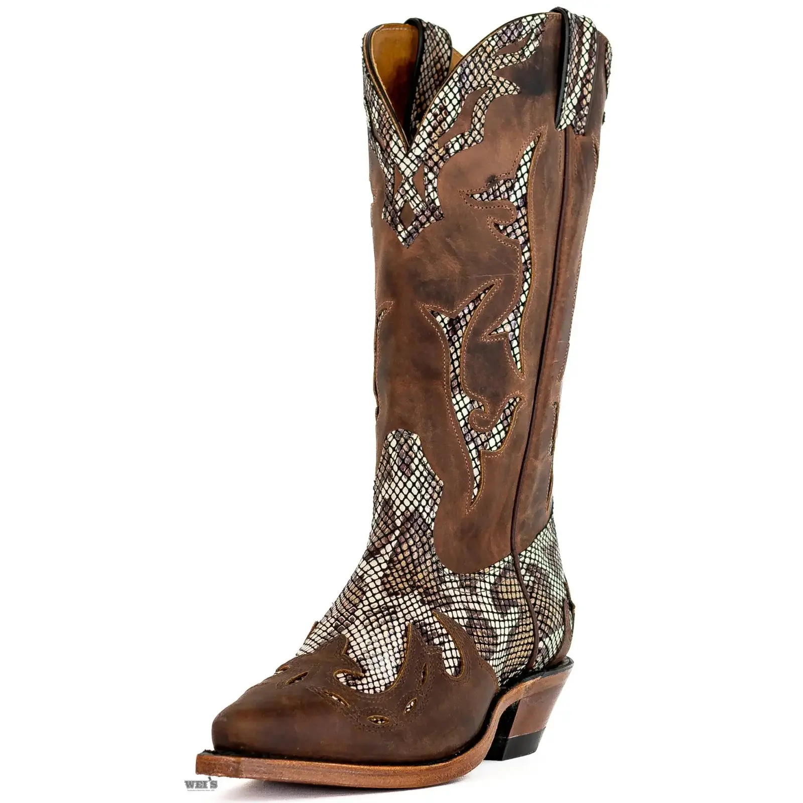 Boulet Women's Cowhide Faux Snake Print Cowboy Boot -Clearance - Image 4