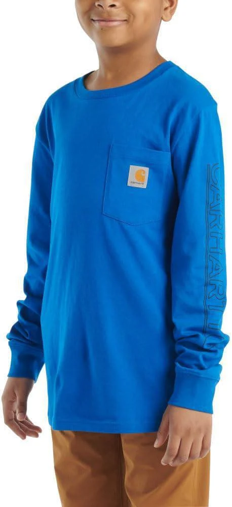 Carhartt Boy's Long Sleeve Graphic Pocket T-Shirt Blue - Image 11