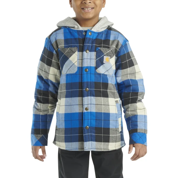 Carhartt Boy's Long Sleeve Flannel Button Down Hooded Shirt Jacket - Image 4