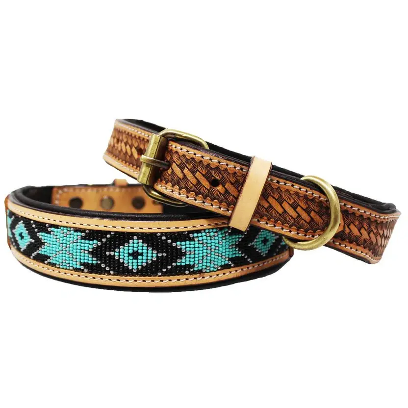 Challenger Dog Collar Leather Beaded - Image 2