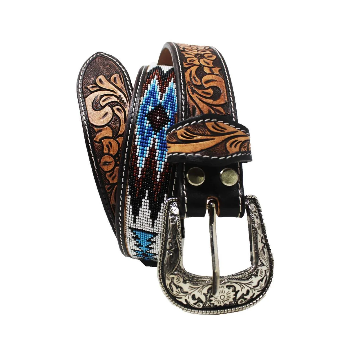 Challenger Kid's Youth Western Rodeo Floral Leather Belt - Image 2