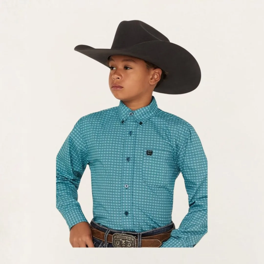 Cinch Boy's Geometric Print Button-Down Western Shirt - Turquoise - Image 2