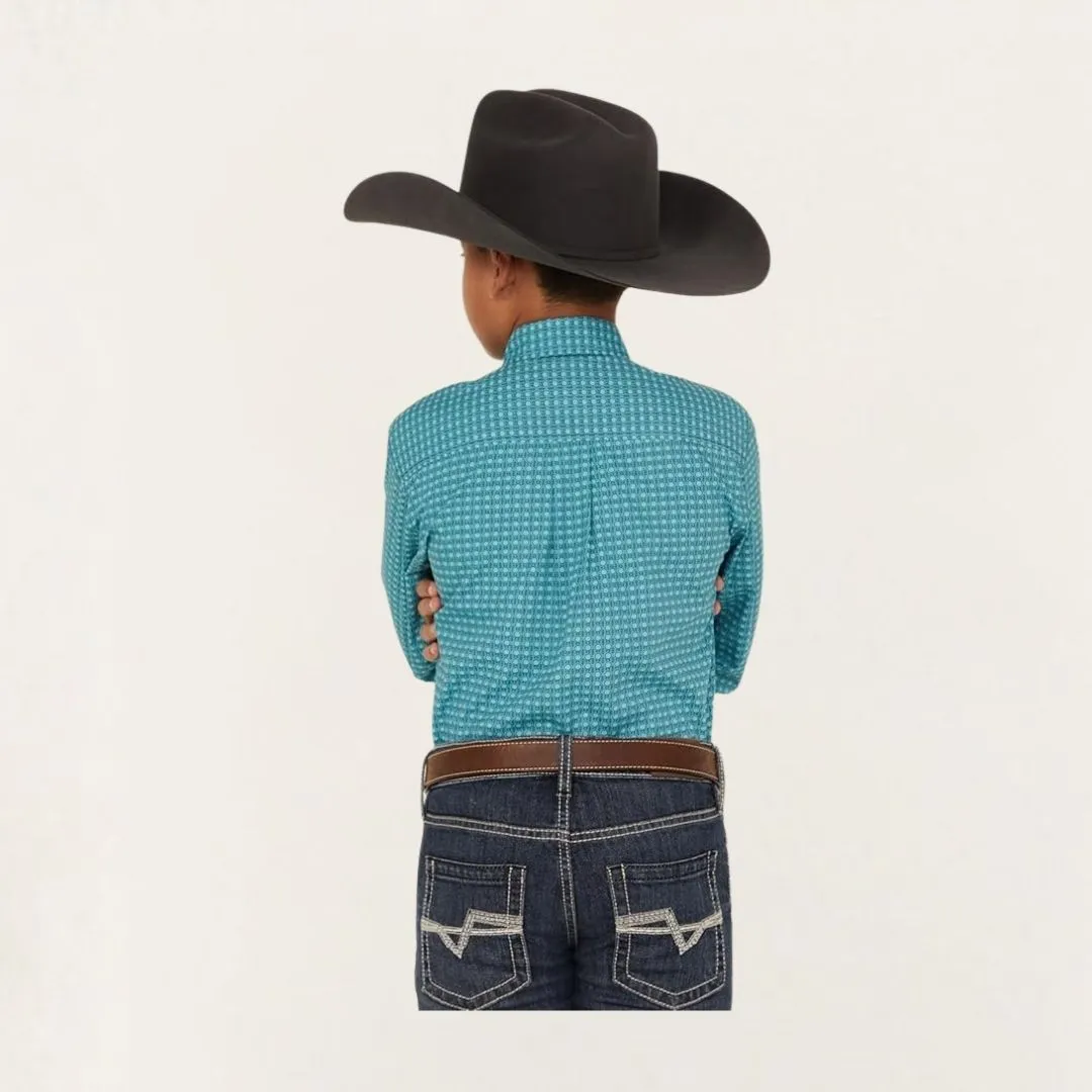 Cinch Boy's Geometric Print Button-Down Western Shirt - Turquoise - Image 3
