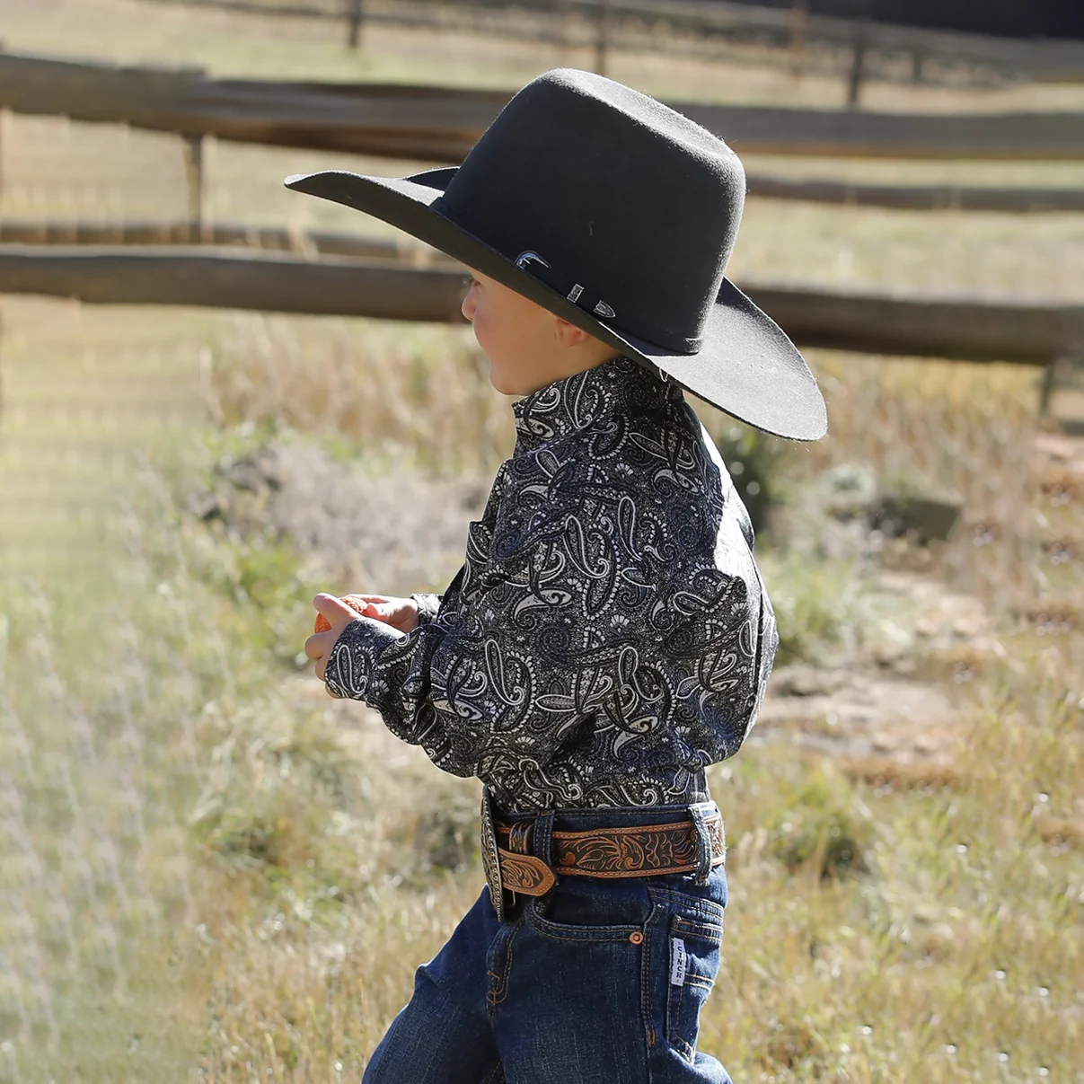 Cinch Boy's Long Sleeve Button Down Black & Grey Paisley Print Western Shirt - Image 2