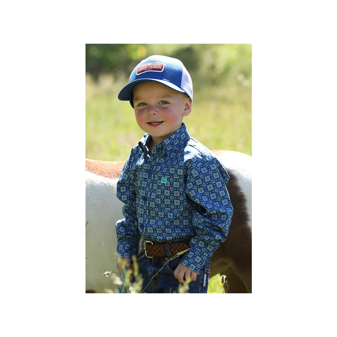 Cinch Infant Boy's Royal Printed Button Up Long Sleeve Western Shirt - Image 2