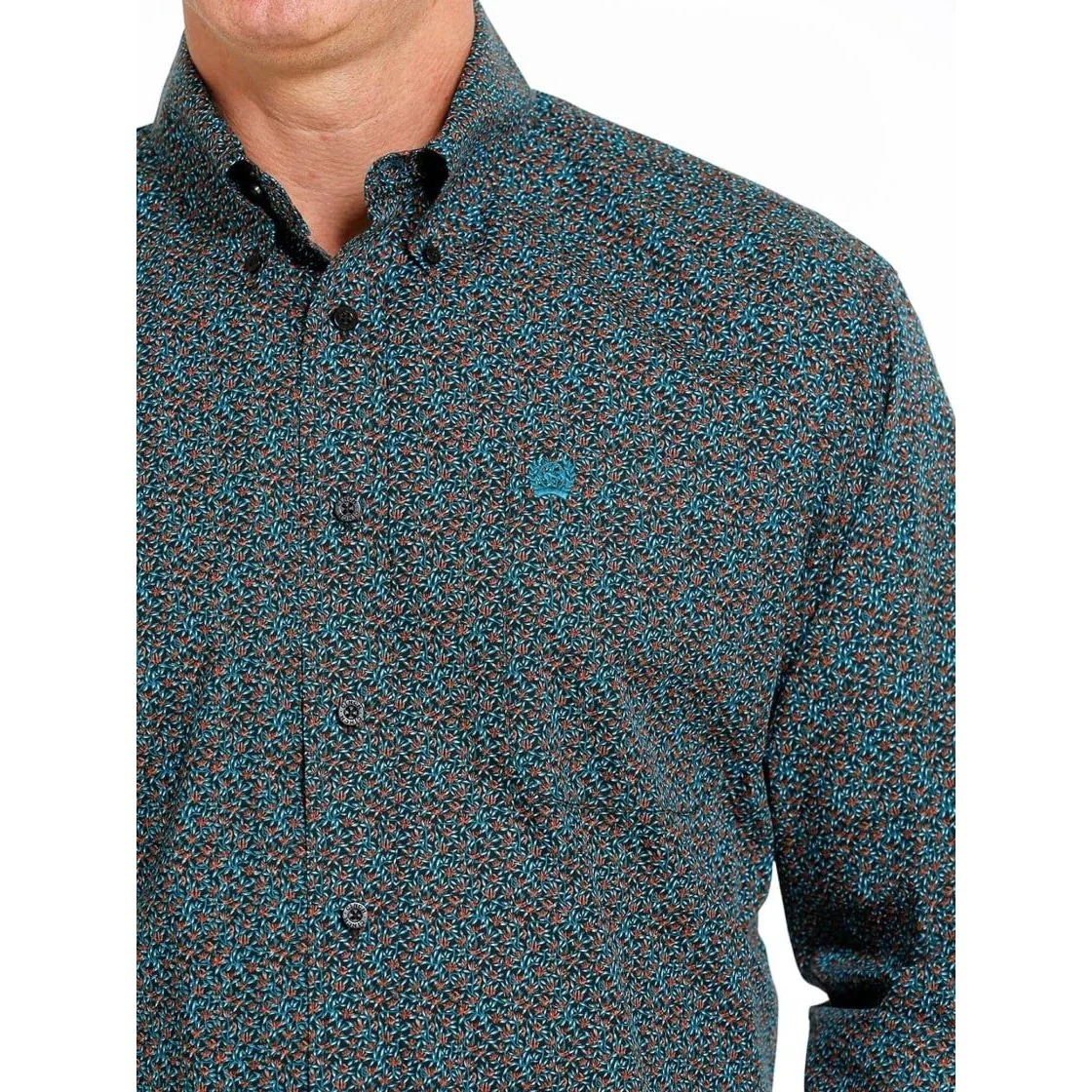 Cinch Men’s Shirt Casual Long Sleeve Button-Down Geometric Black/Orange - Image 2