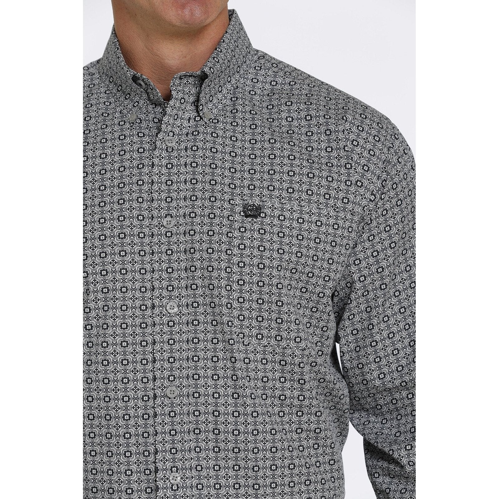 Cinch Men’s Medallion Print Button Down Western Shirt- Gray/ Navy - Image 3