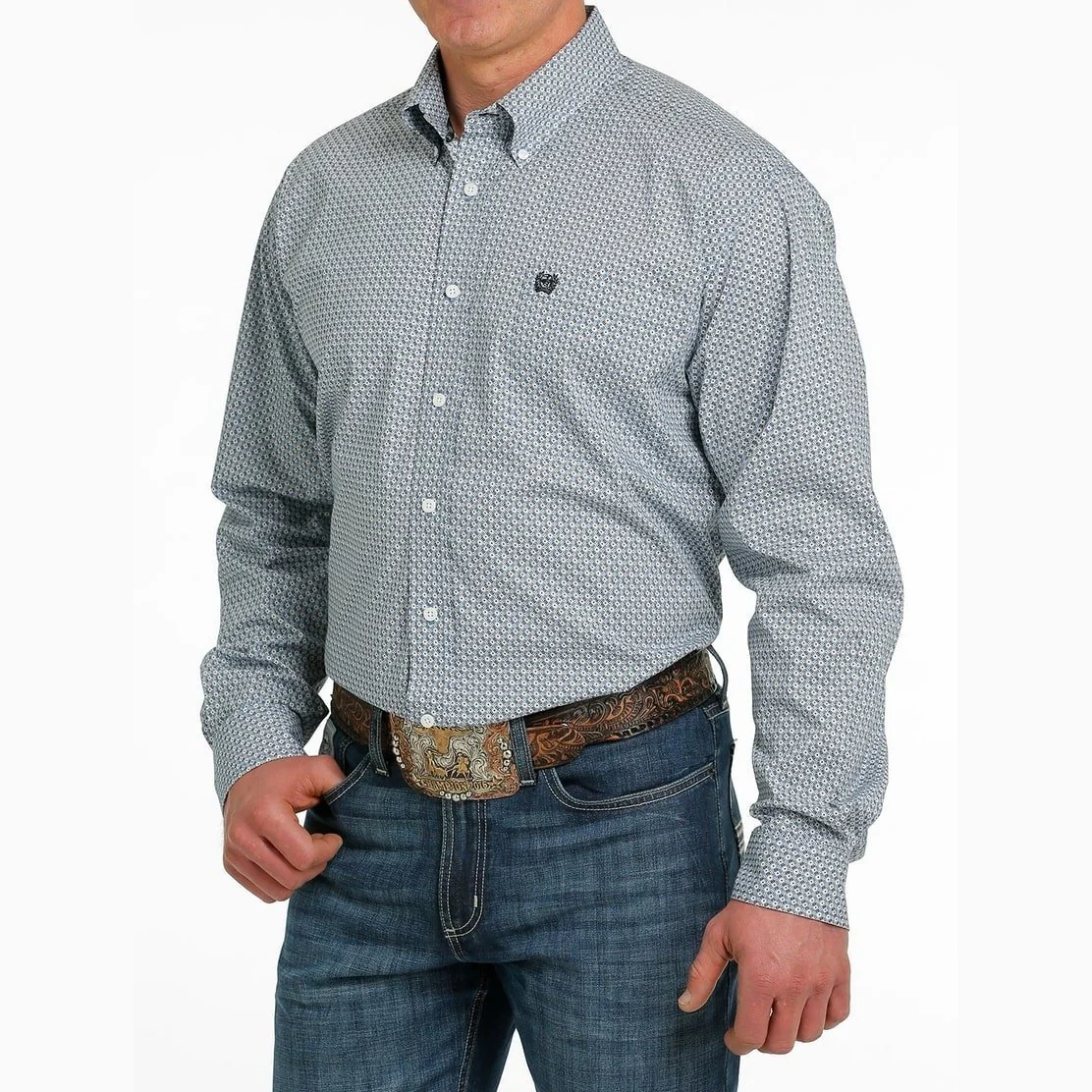Cinch Men’s Shirt Casual Long Sleeve Button Down Geometric Print - Image 3