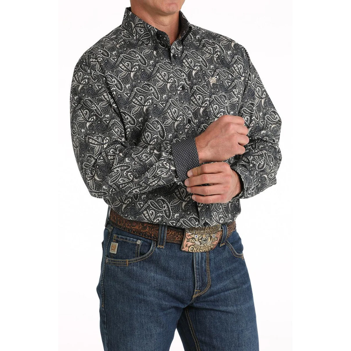 Cinch Men's Paisley Print Button Down Long Sleeve Shirt