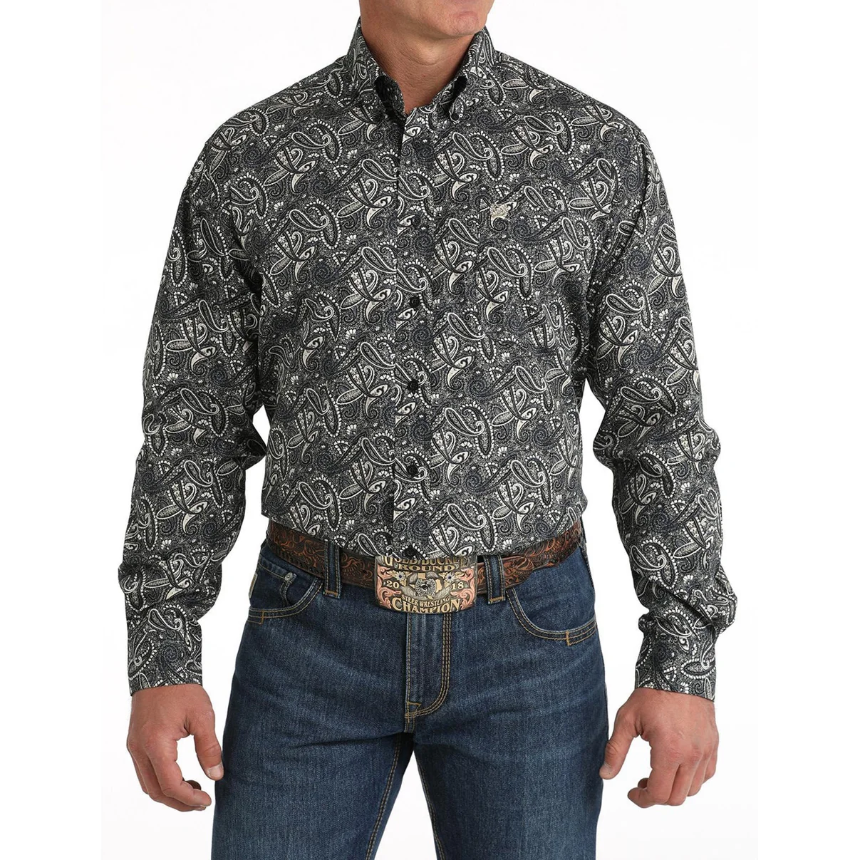 Cinch Men's Paisley Print Button Down Long Sleeve Shirt - Image 2
