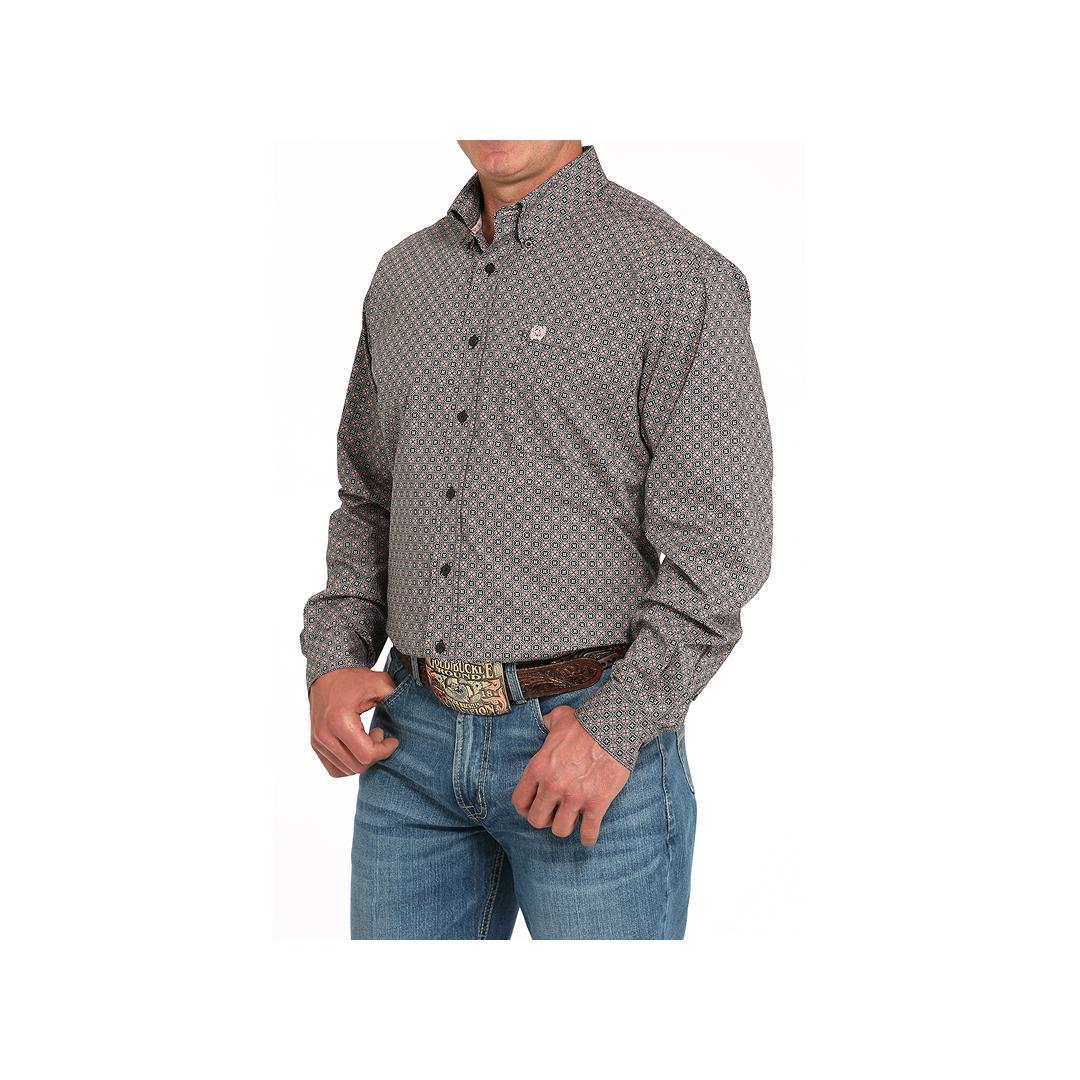 Cinch Men's Geometric Long Sleeve Button Down Shirt Grey - Image 2