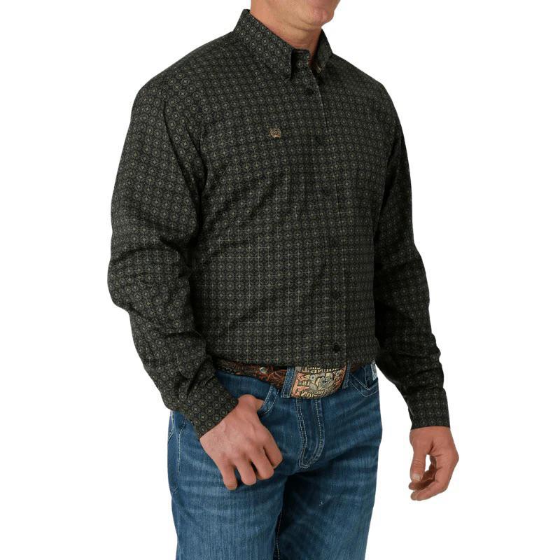 Cinch Men's Geometric Print Button Down Short Sleeve Western Shirt In Black