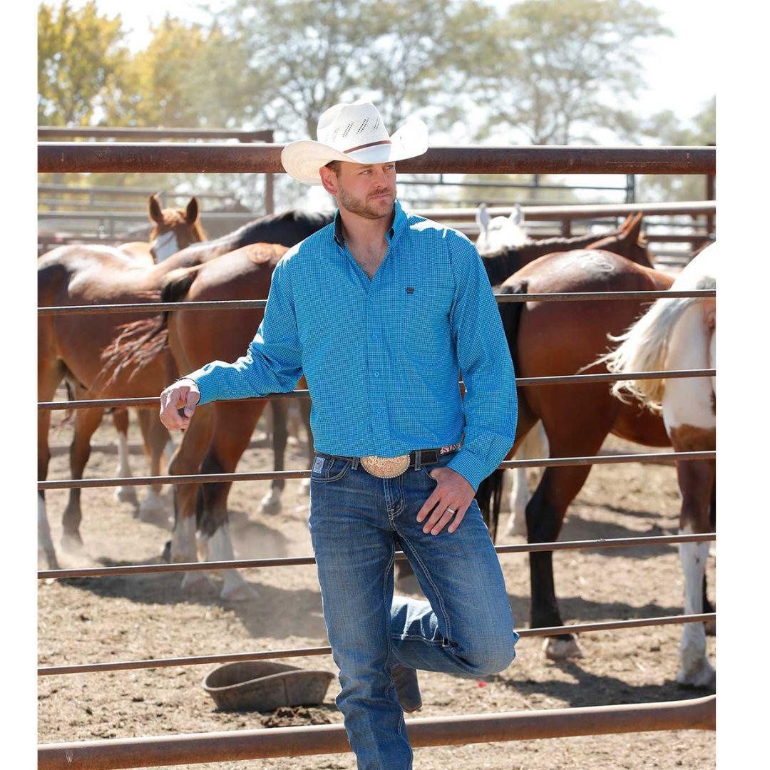 Cinch Men's Long Sleeve Button down Western Shirt - Turquoise Print - Image 2