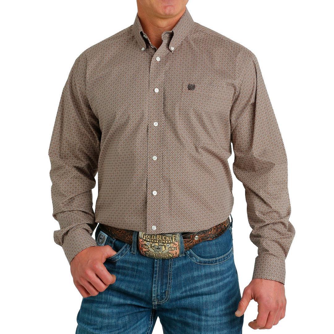 Cinch Men's Long Sleeve Geometric Print Khaki - Image 3
