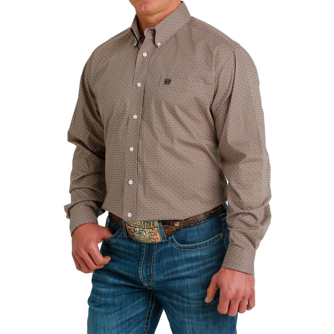 Cinch Men's Long Sleeve Geometric Print Khaki - Image 4
