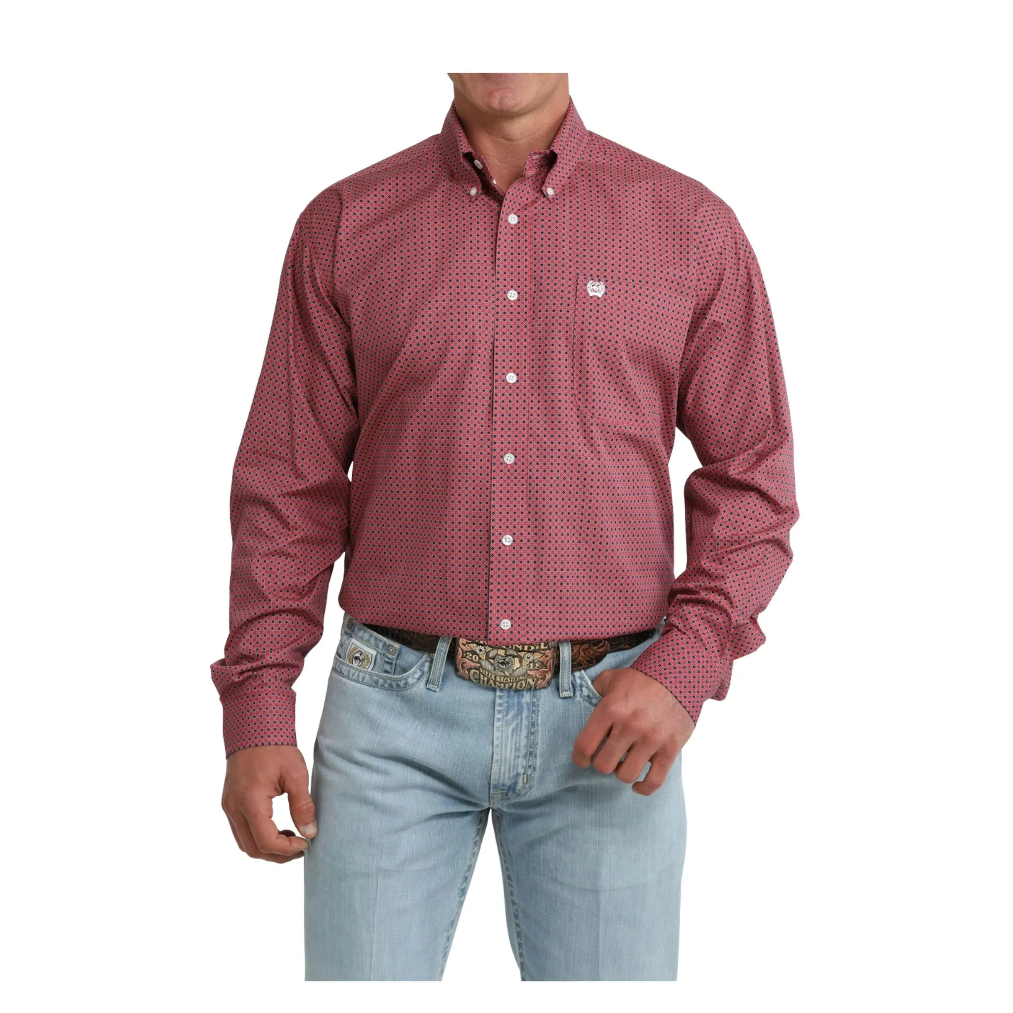 Cinch Men's Pink Geometric Print Button Down - Image 2