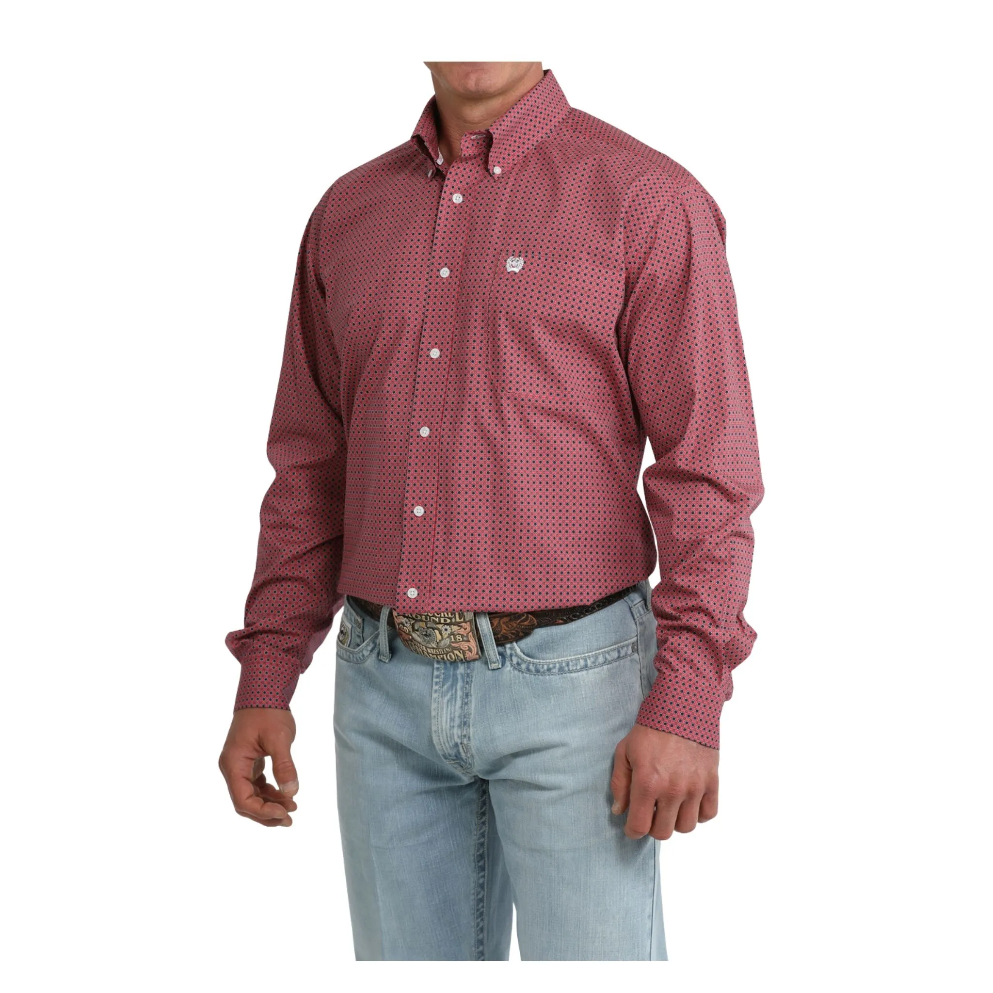 Cinch Men's Pink Geometric Print Button Down - Image 3