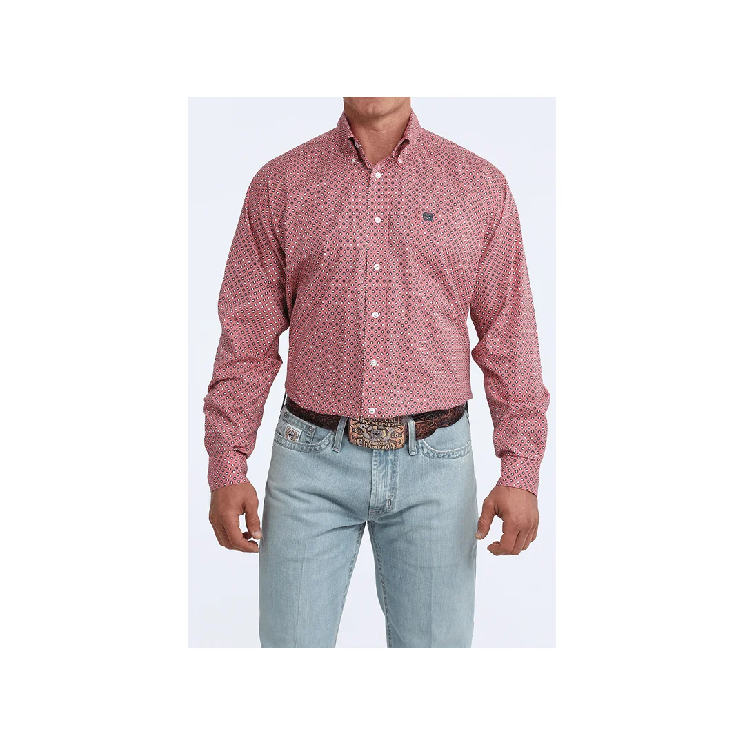 Cinch Men's Pink Geometric Print Button Down Long Sleeve Western Shirt