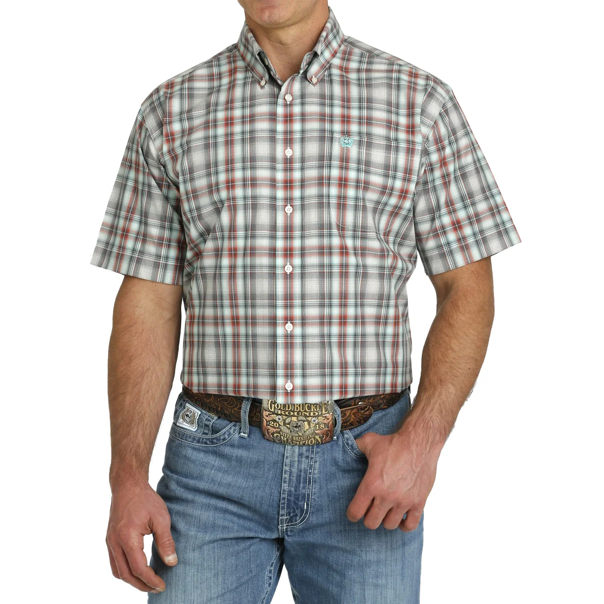 Cinch Men's Plaid Button Down Shirt Western Charcoal/Red/Cream
