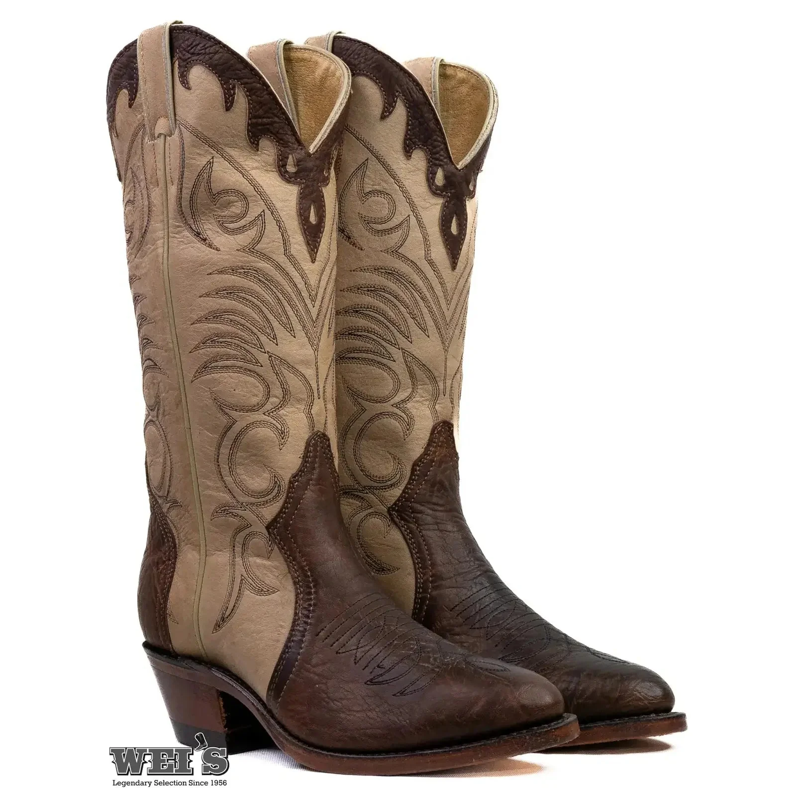 Boulet Women's Cowgirl Boots 11" Tri-Colour Cowhide Cowboy Heel R Toe 4568 - Image 9