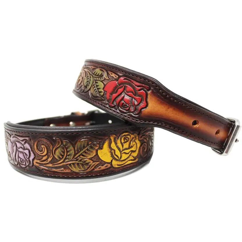 Challenger Dog Collar Leather Roses - Image 3