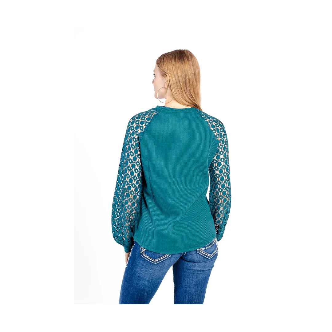 Cruel Girl Women's Knit Top with Crocheted Sleeves - Image 2