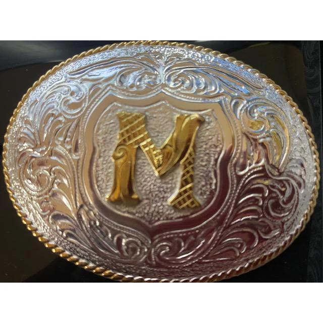 Crumrine Youth Gold Rope Edge Buckle - Gold Initial Motif - Image 5