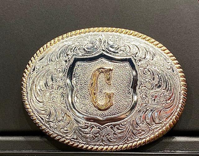 Crumrine Youth Gold Rope Edge Buckle - Gold Initial Motif - Image 8