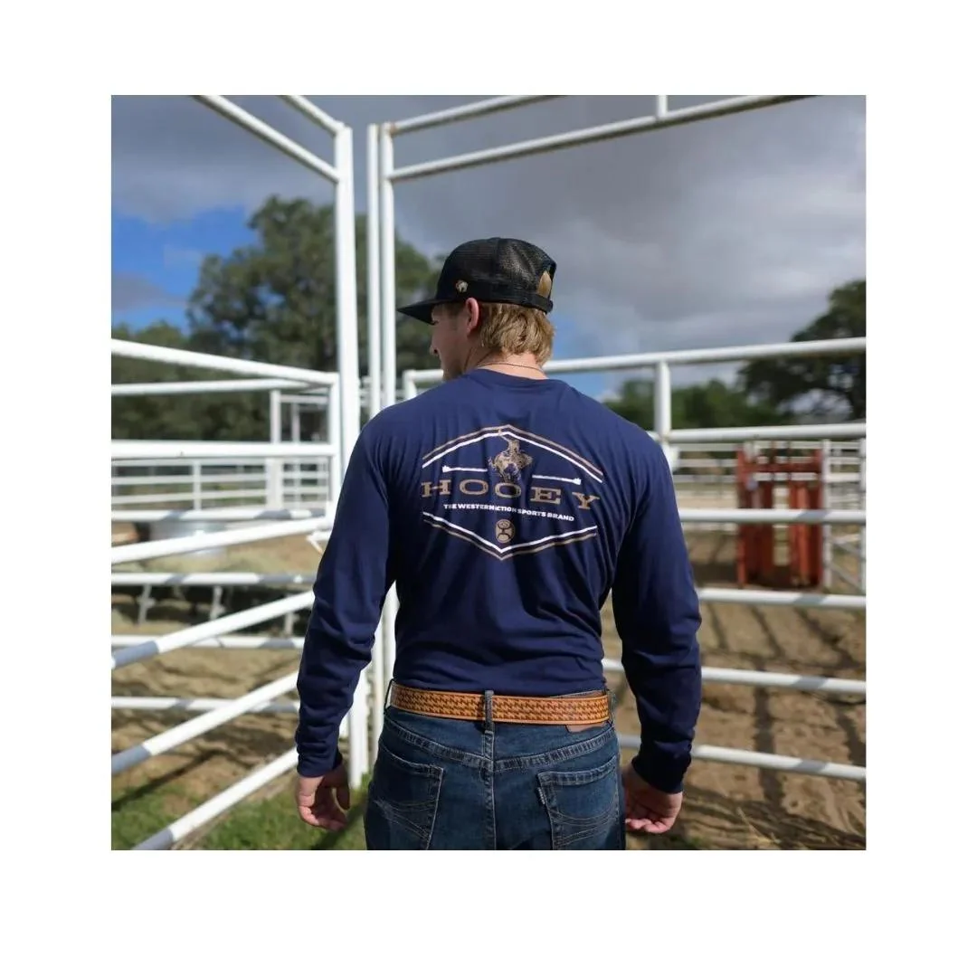 Hooey "Hooey Rocks" Long Sleeve T-shirt Navy with Brown & White Logo - Image 4