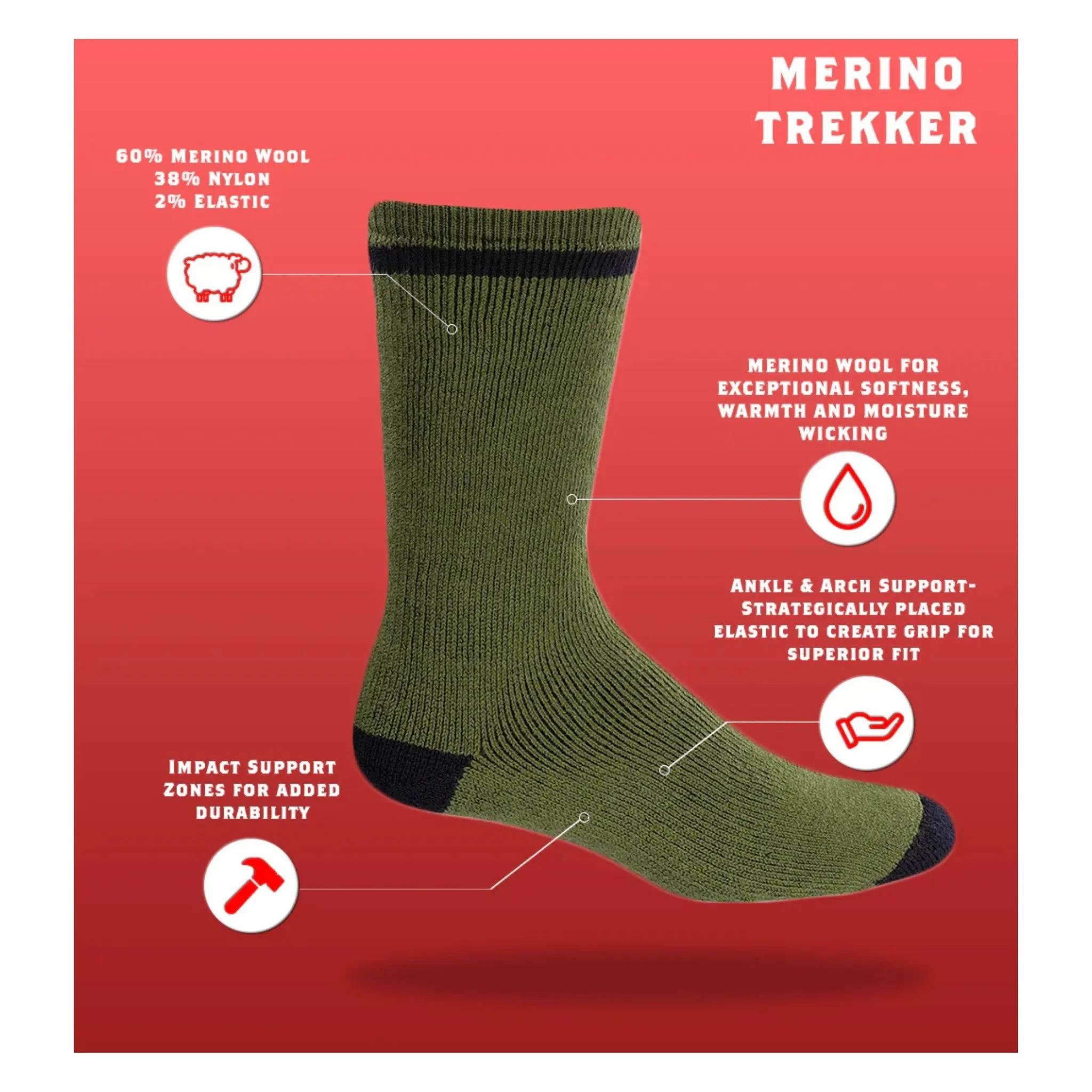 J.B. Field's Unisex Bootgear Merino Outdoors Thermal Boot Sock - Image 3